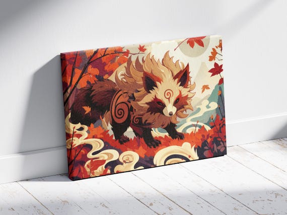 Gift for Him Tanuki Canvas, Forest Gallery Wrap, Japanese Raccoon