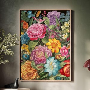 Framed Canvas Floral Abstract, Floater Canvas Wall Art, Original Art On Canvas, Botanical Art Piece, Flower Art Print, Nature Abstract Art