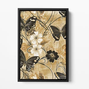 Framed Canvas Japanese Art, Floater Canvas Wall Art, Original Art On Canvas, Vintage Kimono Pattern Art, Japanese Print, Japan Nature Art