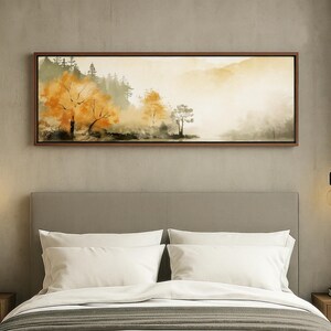 Framed Canvas Wall Art, Japandi Landscape Giclee Print with Floating Frame, High Quality Minimalist Painting, Rustic Neutral Home Decor