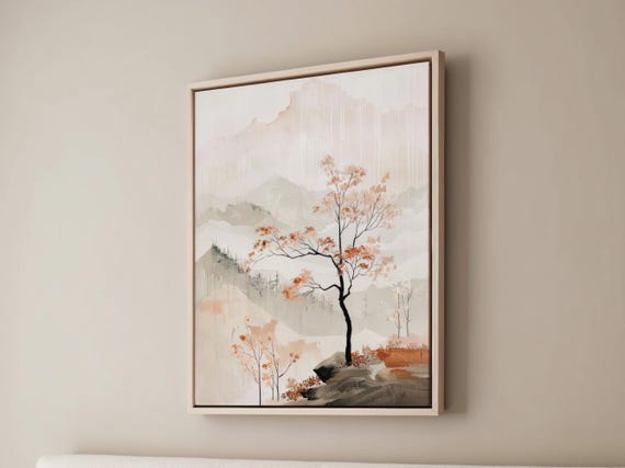 Calm Aesthetic Japandi Art, Soothing Art Print, Scandinavian Portrait Floating Frame, Hygge Charm Wall Decor, Light Color Palette, Peaceful
