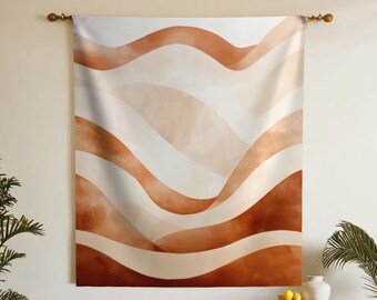 Abstract Wall Tapestry, Boho Neutral Decor, Modern Bohemian Wall Hanging, Terracotta Fabric Art, Bedroom Decor, Aesthetic Room Art