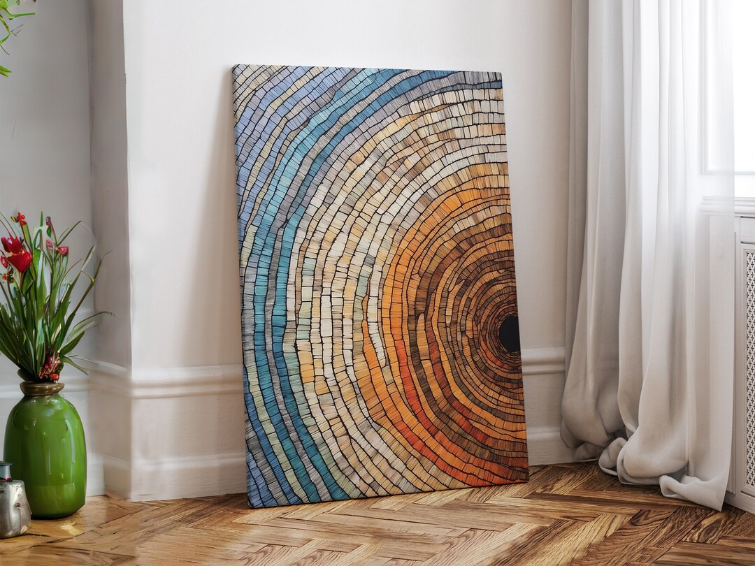 Tree Ring Canvas Painting, Original Art on Canvas, Tree Ring Art