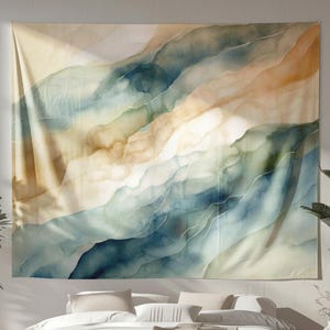 Serene Watercolor Tapestry, Minimalist Wall Art, Neutral Tones Decor, Abstract Natural Forms, Modern Organic Home Hanging, Peaceful