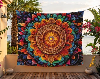 Sacred Mandala Art, Regal Wall Tapestry, Hypnotic Bohemian Decor, Ornate Medallion Wall Hanging, Spiritual Home Decor for Zen Space