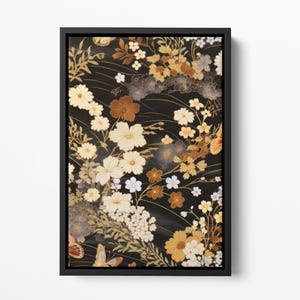 Framed Canvas Japanese Art, Floater Canvas Wall Art, Original Art On Canvas, Vintage Kimono Pattern Art, Japanese Print, Japan Nature Art