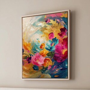 Framed Canvas Floral Abstract, Floater Canvas Wall Art, Original Art On Canvas, Botanical Art Piece, Flower Art Print, Nature Abstract Art