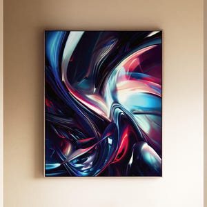 Framed Canvas Art, Floating Frame, Wall Decor, Abstract Portrait Print, Glossy Finish, Blue Red White Cosmic Mesmerizing, Portrait