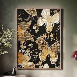 Framed Canvas Japanese Art, Floater Canvas Wall Art, Original Art On Canvas, Vintage Kimono Pattern Art, Japanese Print, Japan Nature Art
