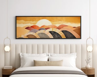 Extra Large Abstract Wall Art, Boho Landscape Canvas Print for Statement Wall, Terracotta Sunset and Arch Art, Modern Minimalist Decor