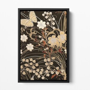 Framed Canvas Japanese Art, Floater Canvas Wall Art, Original Art On Canvas, Vintage Kimono Pattern Art, Japanese Print, Japan Nature Art