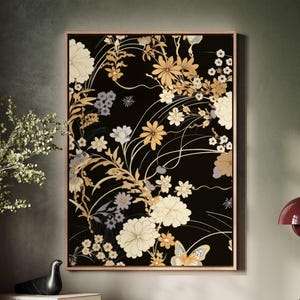Framed Canvas Japanese Art, Floater Canvas Wall Art, Original Art On Canvas, Vintage Kimono Pattern Art, Japanese Print, Japan Nature Art