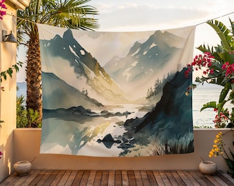 Polyester Wall Tapestry, High Quality Print Art, Durable Fabric Wall Hanging, Hemmed Edge Decor, Crisp Detail Art, Boho Mountain Tapestry