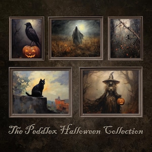 Halloween Art Collection, Halloween Gallery Wall, Set of 5 Art Prints, Vintage Halloween Art, Halloween Art Prints