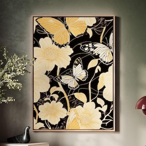 Framed Canvas Japanese Art, Floater Canvas Wall Art, Original Art On Canvas, Vintage Kimono Pattern Art, Japanese Print, Japan Nature Art
