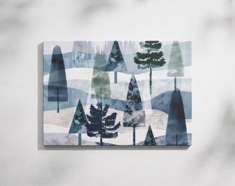 Scandinavian Abstract Canvas Print, Modern Nordic Wall Art, Geometric Landscape Decor, Stretched Gallery Wrap Canvas, Landscape Art