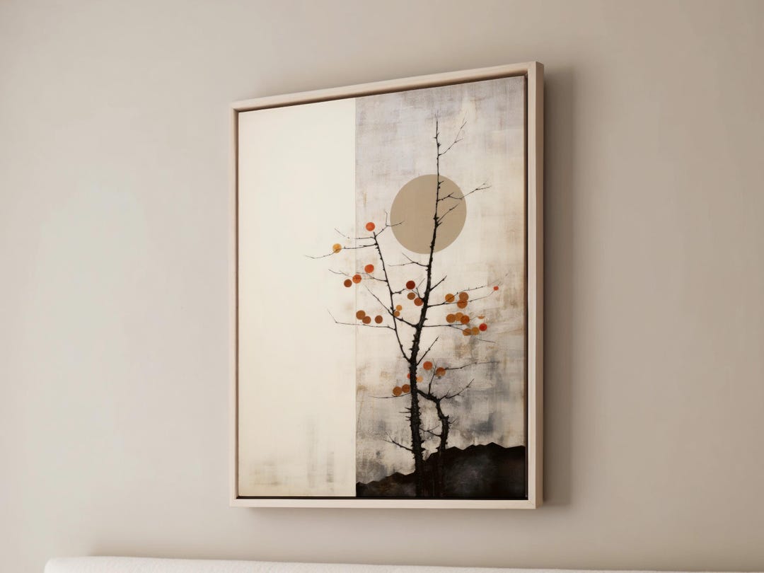 Calming Japandi Framed Canvas, Serene Floating Frame Art, Peaceful ...