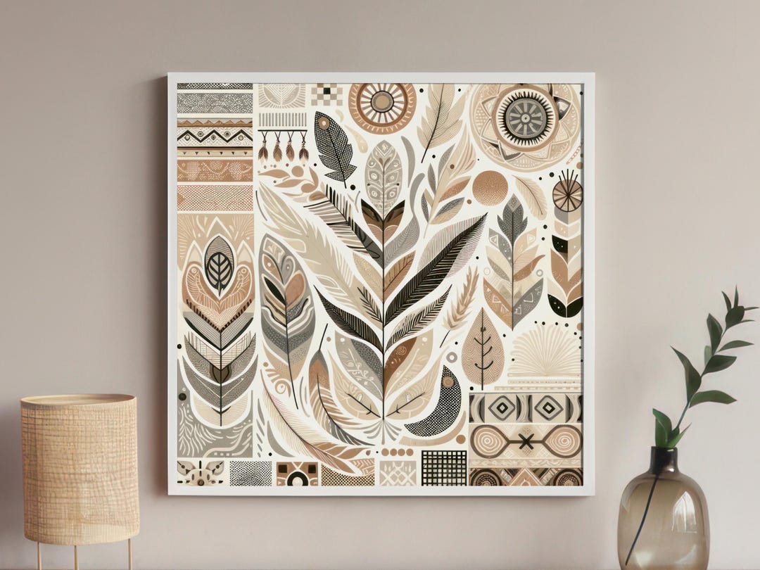 Boho Abstract Art Print, Modern Geometric Wall Art, Neutral Earthy ...