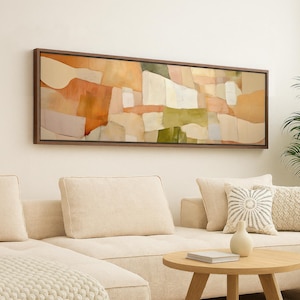 Abstract Wall Art, Boho Neutral Decor, Minimalist Painting on Framed Canvas, Japandi Earth Tone Artwork for Living Room, Large Wabi-Sabi Art