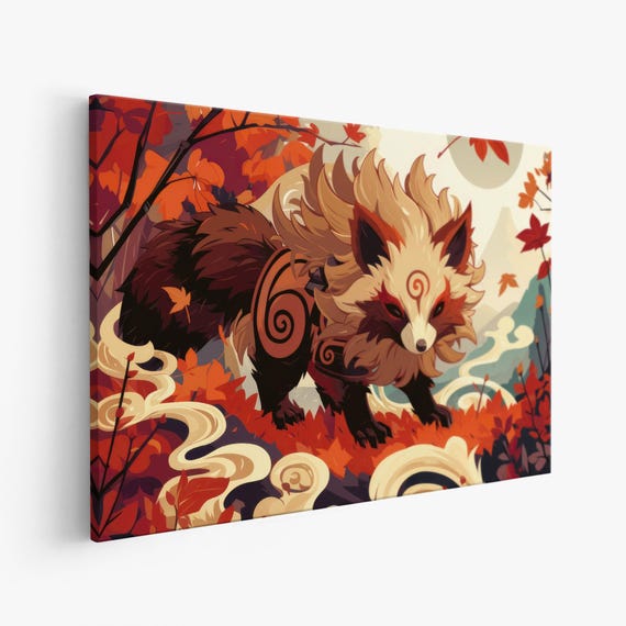 Gift for Him Tanuki Canvas, Forest Gallery Wrap, Japanese Raccoon