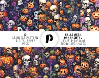 Halloween Digital Paper, Halloween Scrapbook, Halloween Digital Bundle, Halloween Prints, Halloween Seamless Pattern, Halloween Background