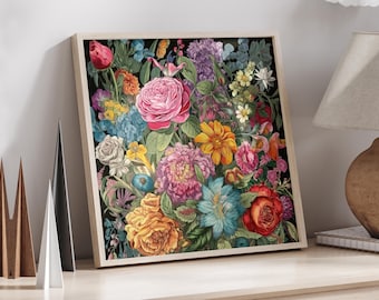 橋本花 絵画 花 インテリア ボタニカルアート 壁掛け 壁飾り 木製フレーム 額装済み植物画プリントセット：金箔フレーム、花柄の壁飾り #328