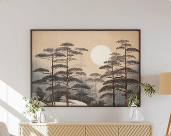 Beruhigende Japandi Landschaft Wandkunst, Gelassener skandinavischer minimalistischer Kunstdruck, Wabi Sabi Hygge Ästhetik für Zen Haus, Wohnzimmer, Dekor