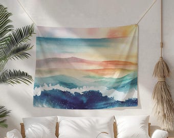 Peaceful Sunset Tapestry, Dreamlike Ocean Art, Ethereal Coastal Decor, Zen Wall Hanging, Serene Seascape, Calm Aesthetic Room Decor