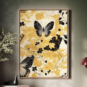 Framed Canvas Japanese Art, Floater Canvas Wall Art, Original Art On Canvas, Vintage Kimono Pattern Art, Japanese Print, Japan Nature Art