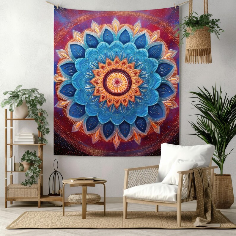 Mandala Wall Tapestry, Cosmic Boho Decor, Sacred Geometry Wall Hanging ...