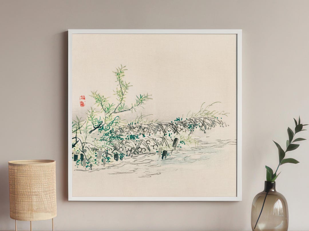 Serene Japanese Riverside Painting, Minimalist Watercolor Art Print ...