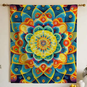 Mandala Tapestry, Black and White Wall Hanging, Boho Fabric Wall Art, Meditative Room Decor, Gray Floral Tapestry, Abstract Bohemian Decor