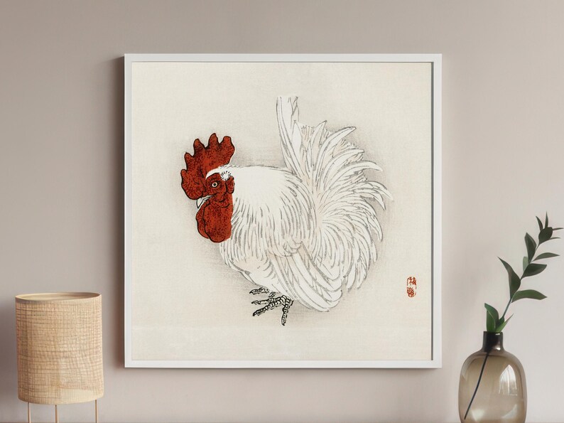 Japanese Rooster Art Print, Traditional Style Square Matte Paper Poster ...