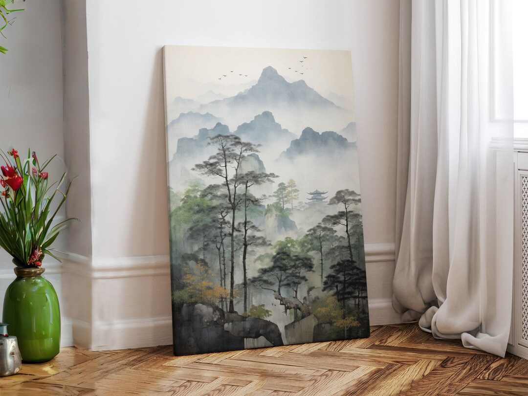 Japanese Canvas Painting, Original Art on Canvas, Japandi Wall Art