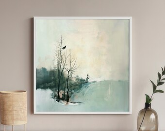 Japandi Rustikaler minimalistischer quadratischer Premium-Mattpapierdruck, japanische skandinavische Wabi Sabi Hygge-Wandkunst, ruhiges Wohndekor, Art