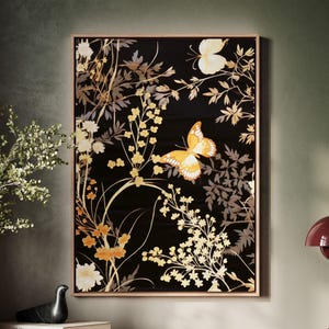 Framed Canvas Japanese Art, Floater Canvas Wall Art, Original Art On Canvas, Vintage Kimono Pattern Art, Japanese Print, Japan Nature Art