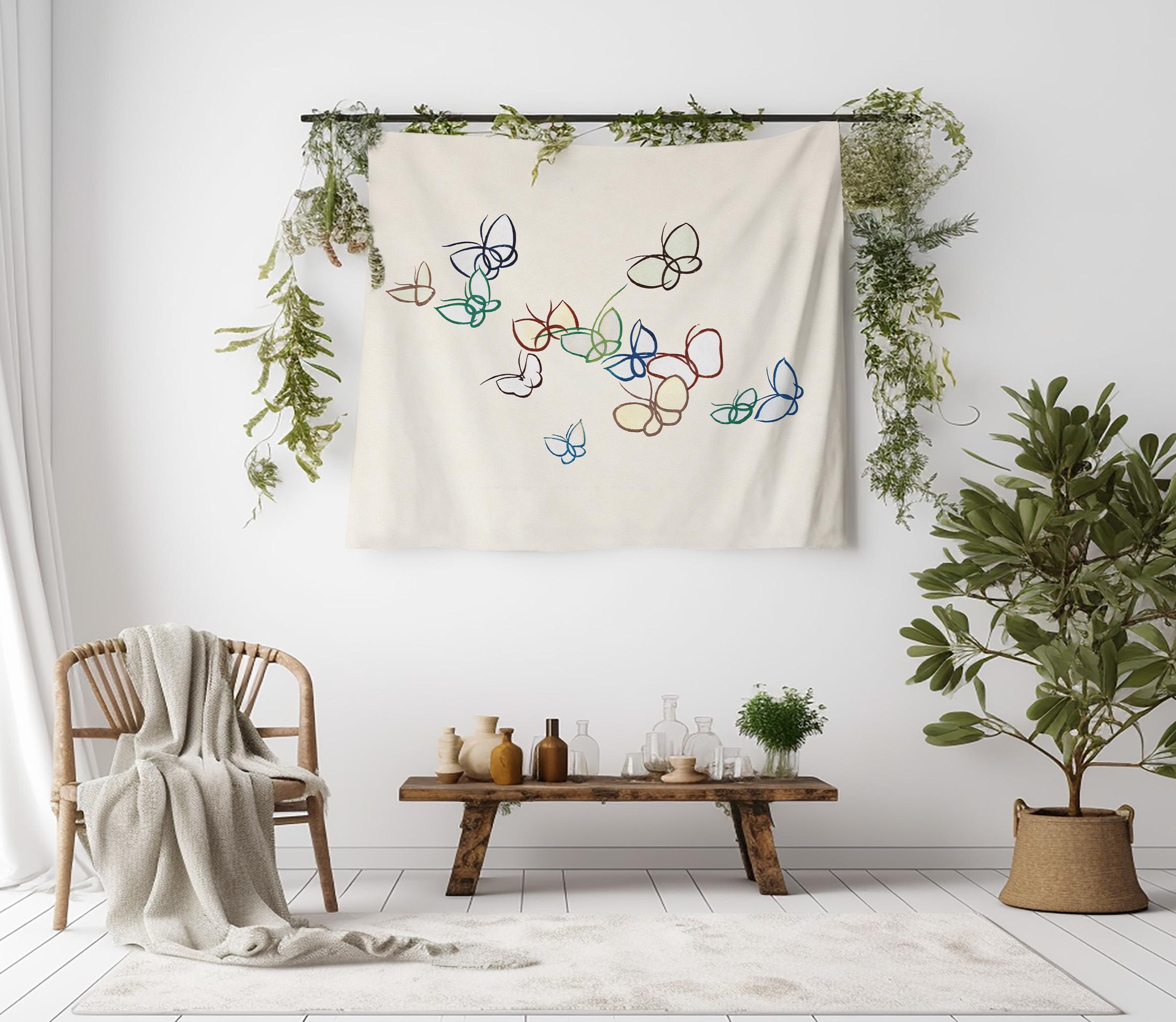 Japanese Butterfly Tapestry, Fabric Wall Art, Vivid Nature Decor