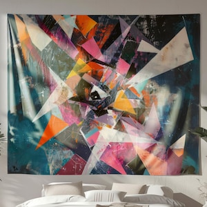 Geometric Abstract Tapestry, Original Art on Tapestry, Posh Wall Hanging, Elegant Tapestry, Nature Indoor Wall Tapestry, Abstract Decor