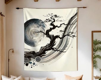 Japanese Tapestry, Original Art on Tapestry, Japan Wall Hanging, Japanese Fusion Tapestry, Japan Indoor Wall Tapestry, Japanese Wall Decor