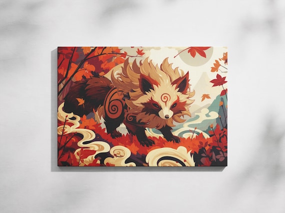 絵画 TANUKI_5 Tanuki Canvas Print, Gallery Wrap, Japanese Raccoon Dog Wall Art