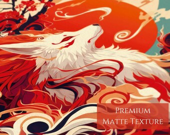 Mystical Nine-tailed Fox Print, Ethereal Japanese Folklore Square