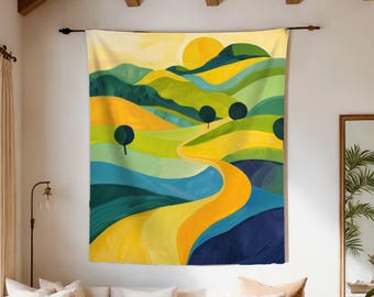 Scandinavian Summer Tapestry, Abstract Wall Art, Statement Fabric Hanging, Bold Living Room Decor, Modern Nordic Design, Minimalist Home Art