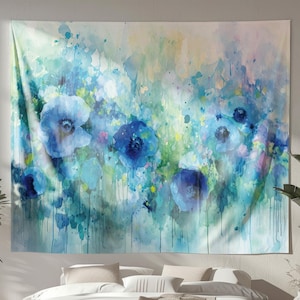 Abstract Floral Tapestry, Original Art on Tapestry, Vibrant Wall Hanging, Elegant Tapestry, Nature Indoor Wall Tapestry, Abstract Decor