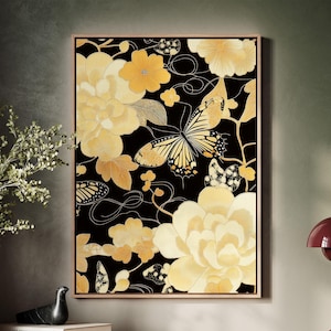 Framed Canvas Japanese Art, Floater Canvas Wall Art, Original Art On Canvas, Vintage Kimono Pattern Art, Japanese Print, Japan Nature Art