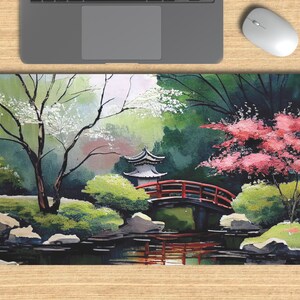 Japanese Garden Desk Mat, Japanese Mouse Pad, Gaming Desk Mat, Gaming Mouse Pad, Desk Accessories, Gaming Desk Pad