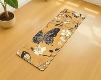 Esterilla de yoga antideslizante, diseño botánico de mariposas, esterilla de fitness japonesa vintage, accesorio para pilates, esterilla de gimnasio duradera, estudio en casa