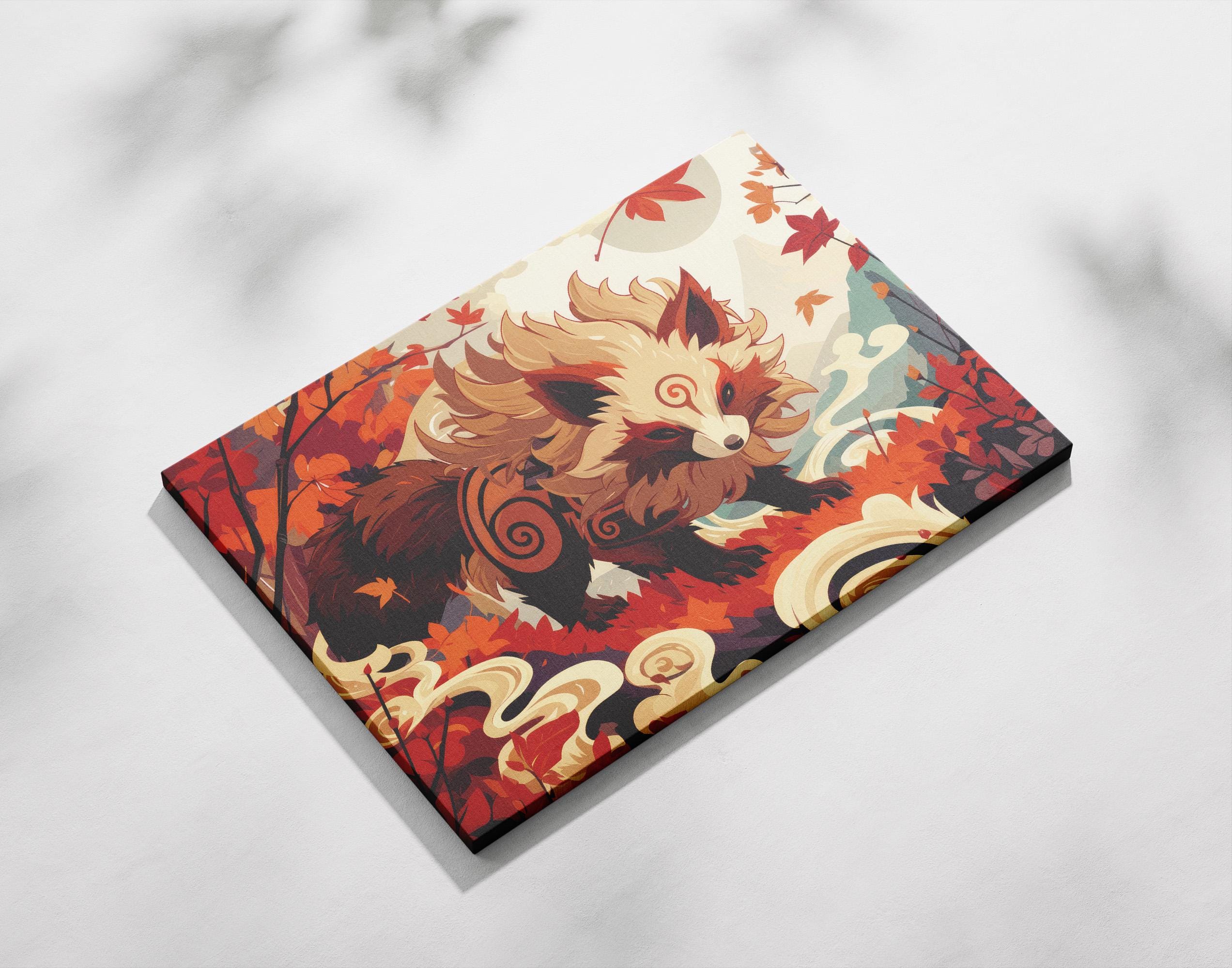 Gift for Him Tanuki Canvas, Forest Gallery Wrap, Japanese Raccoon