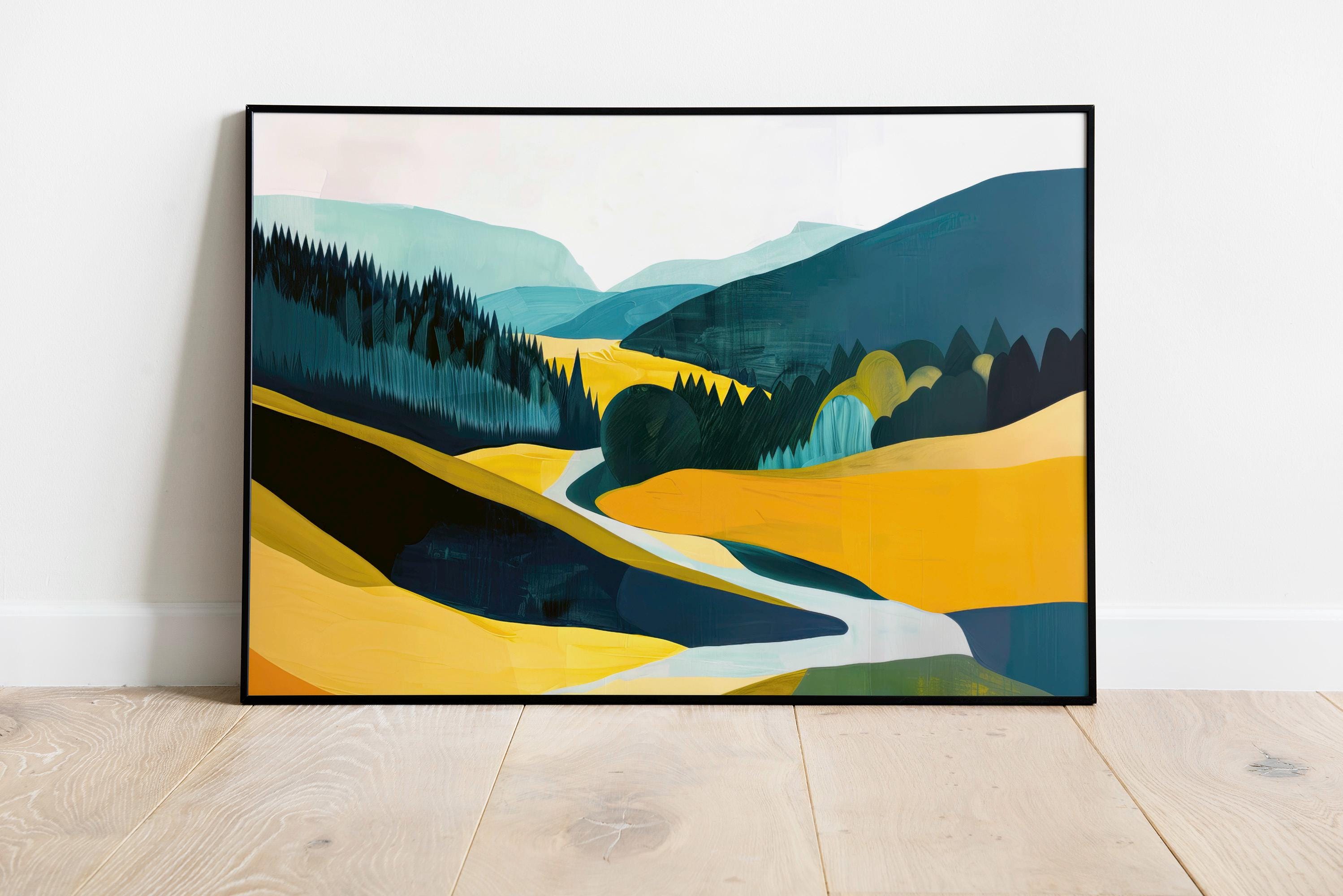 Calming Serene Abstract Landscape Art, Scandinavian Summer Vibes