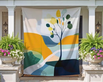 Bedroom Wall Tapestry, Living Room Decor, Abstract Fabric Wall Hanging, Dorm Room Art, Cheerful Nordic Design, Minimalist Summer Landscape