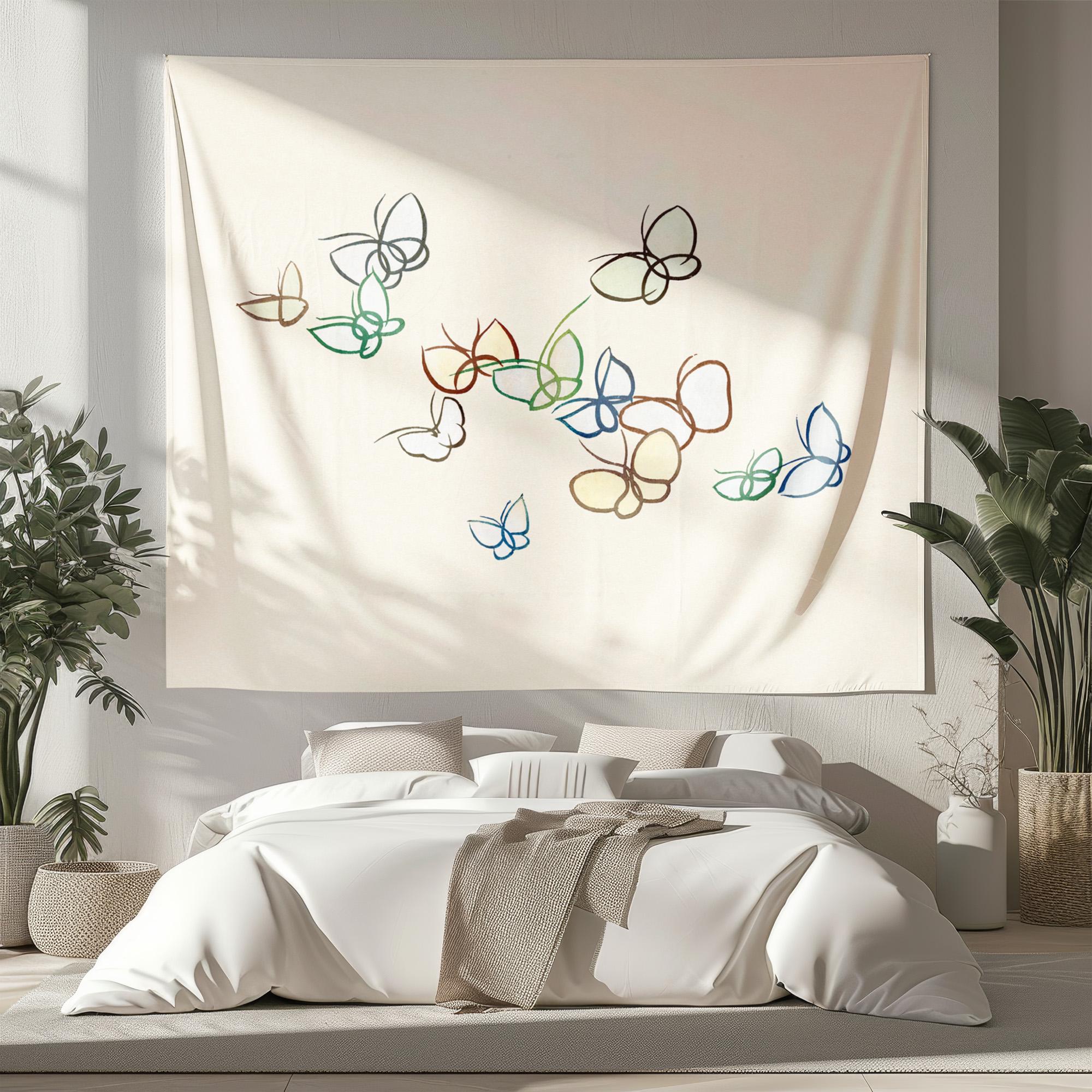 Japanese Butterfly Tapestry, Fabric Wall Art, Vivid Nature Decor